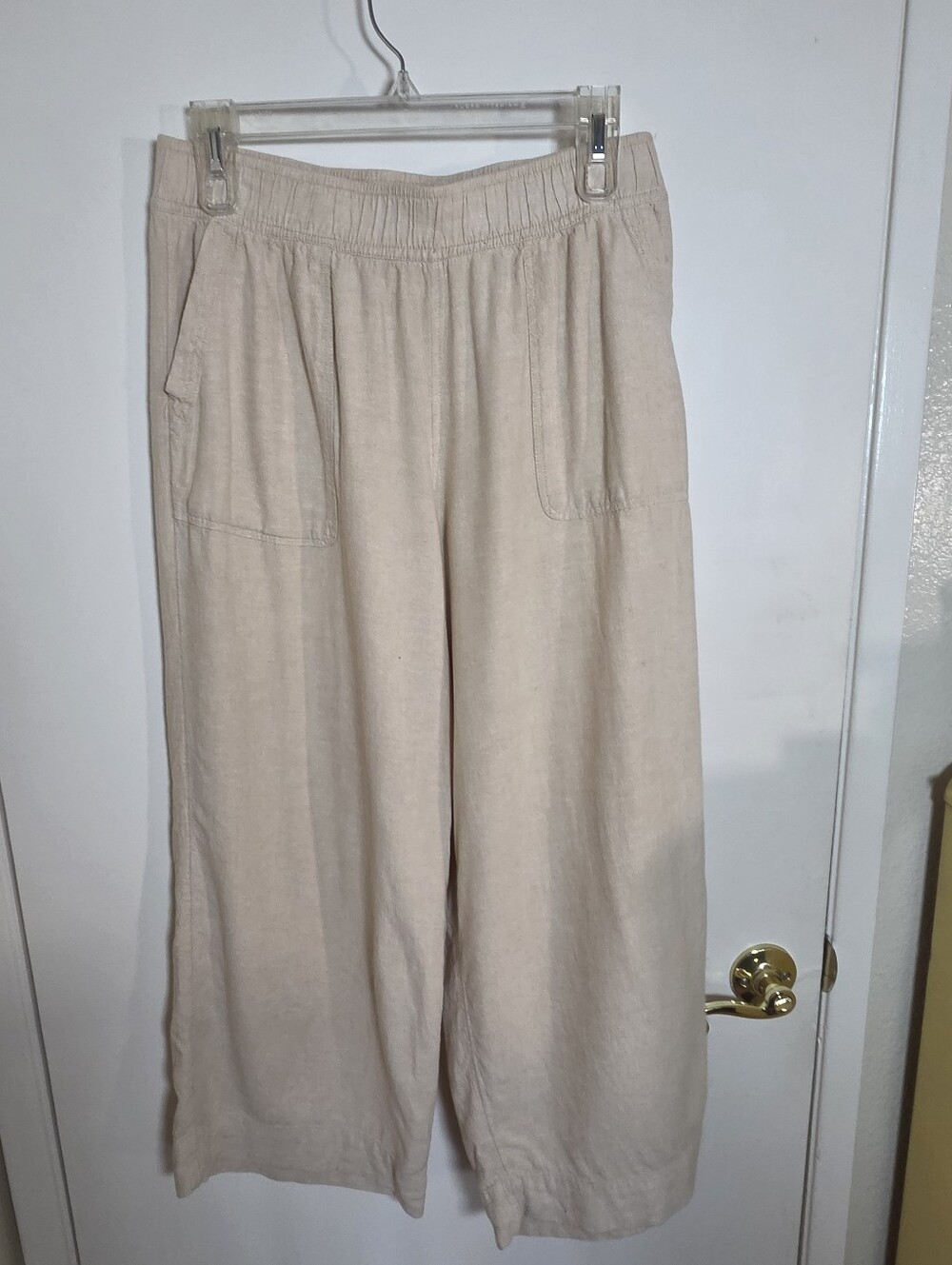 Sigrid Olsen Linen Wide Leg Hi Rise Capri Elastic Waist Boho Pants Size M Beachy